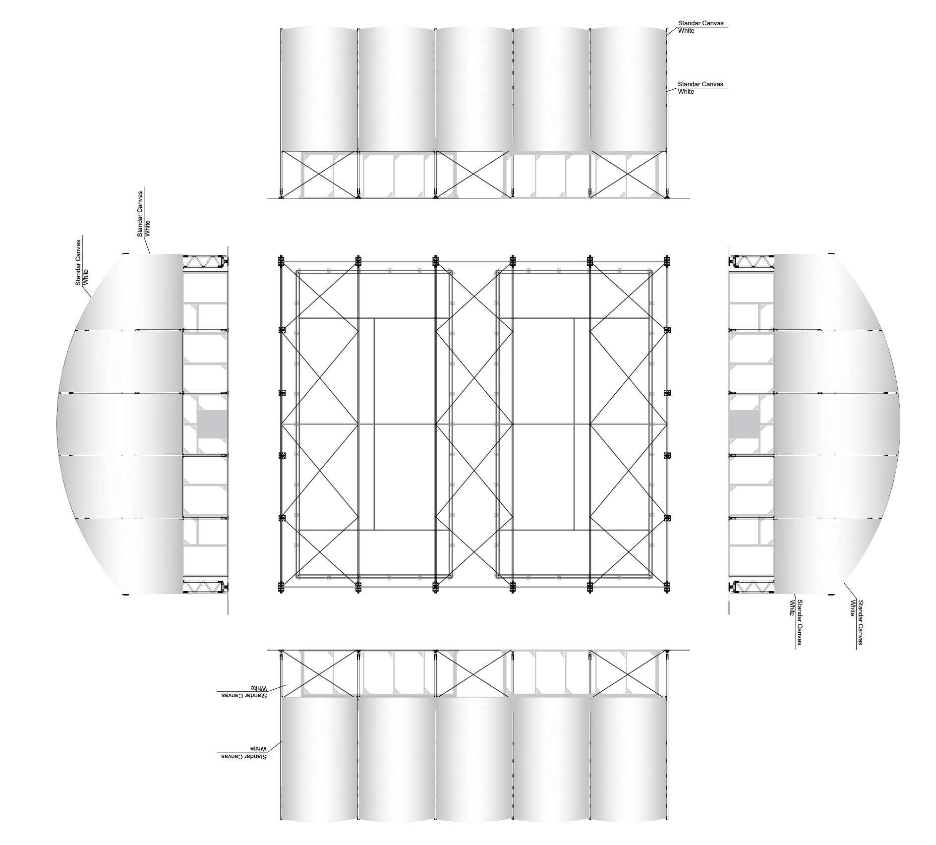 Technische Visualisierung der Überdachung – Konstruktion und Spezifikationen